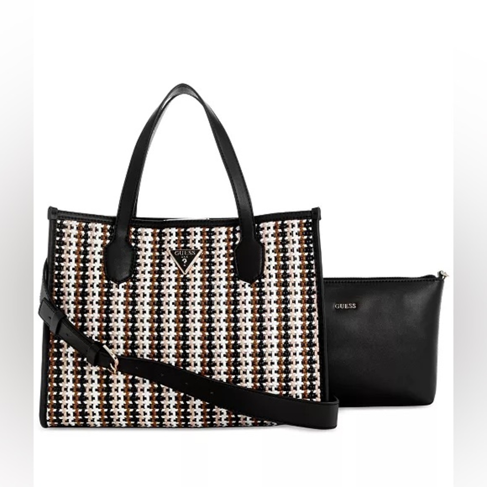 Guess Silvani Convertible Pouch Tote Bag – Black Multi – New with Tags